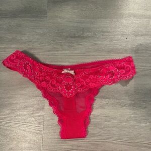 Victoria’s Secret Metallic Lace Neon Pink Thong size XS